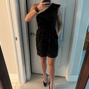 NWT Size 2 Black BCBG One Shouldered Mini Dress